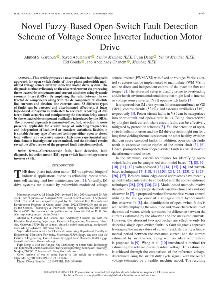 Novel Fuzzy-Based Open-Switch Fault Detection Scheme of Voltage Source ...