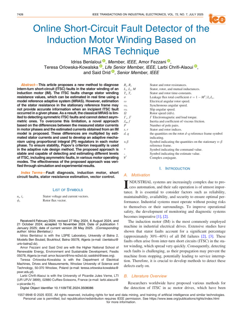 Online Short-Circuit Fault Detector of The Induction Motor Winding ...