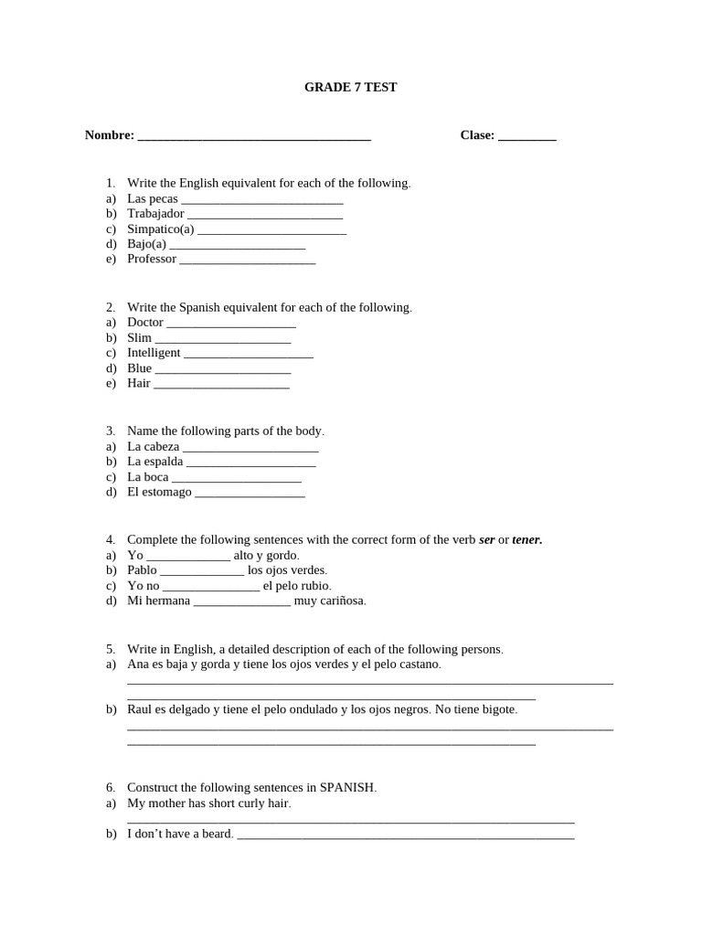 Grade 7 Test | PDF
