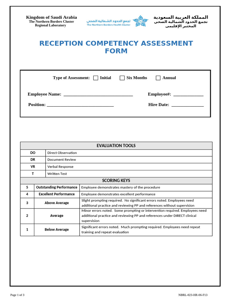 Updated F13.Reception Competency Assessment Form | PDF | Evaluation