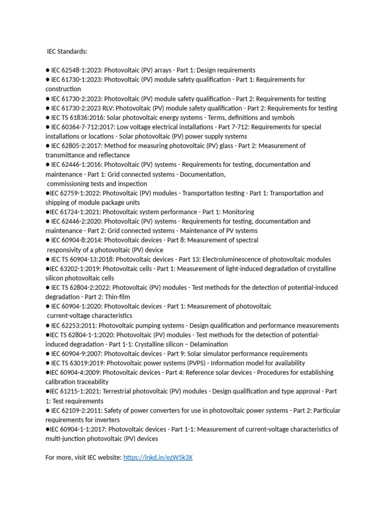 IEC Standards | PDF | Photovoltaics | Photovoltaic System