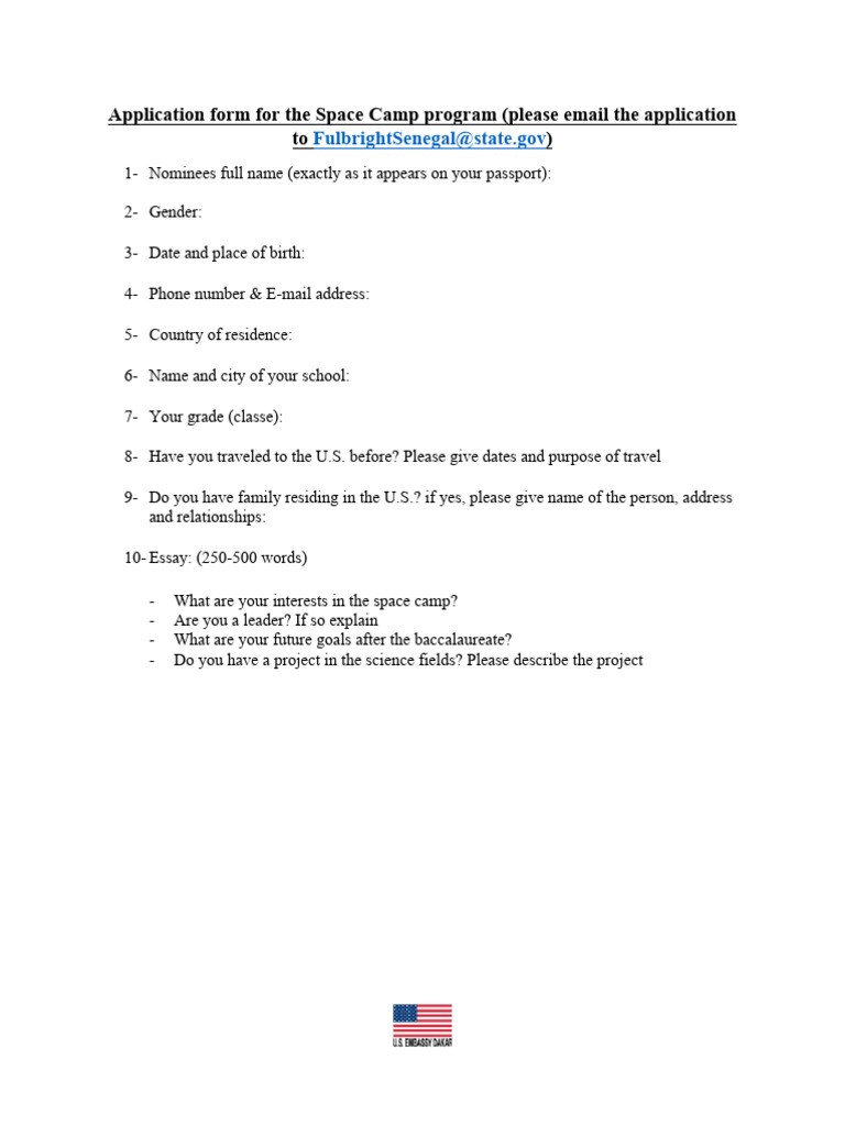 Space Camp Application Form | PDF