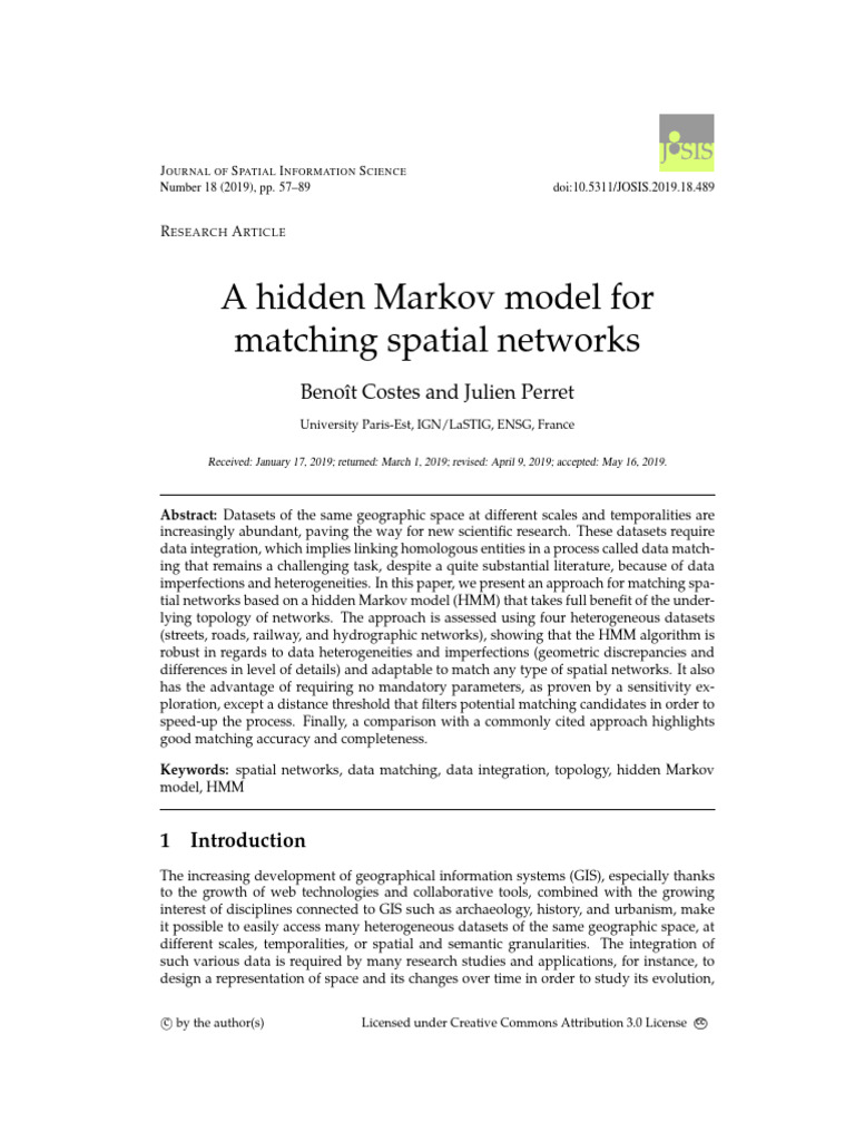A Hidden Markov Model For Matching Spatial Networks | PDF | Mathematics ...