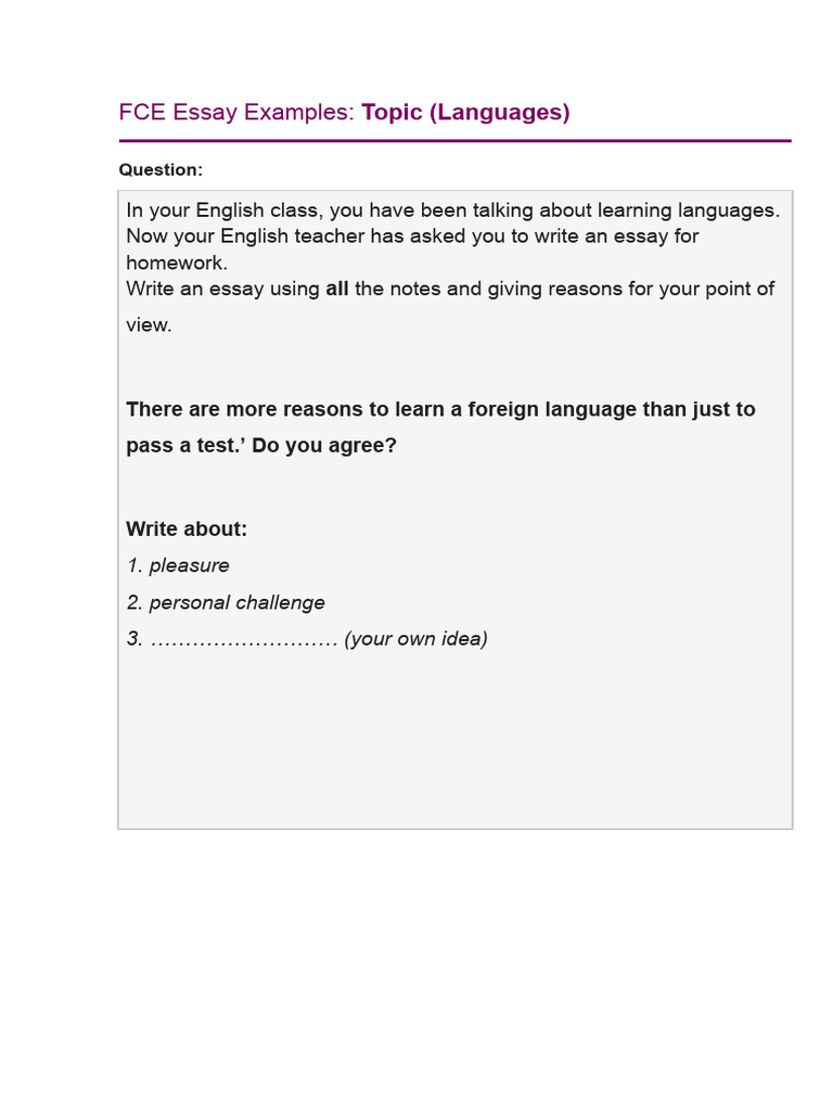 FCE Essay Examples - Topic (Languages) | PDF