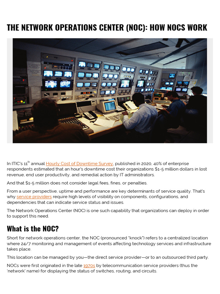 The Network Operations Center Noc How Nocs Work | PDF | Computer ...