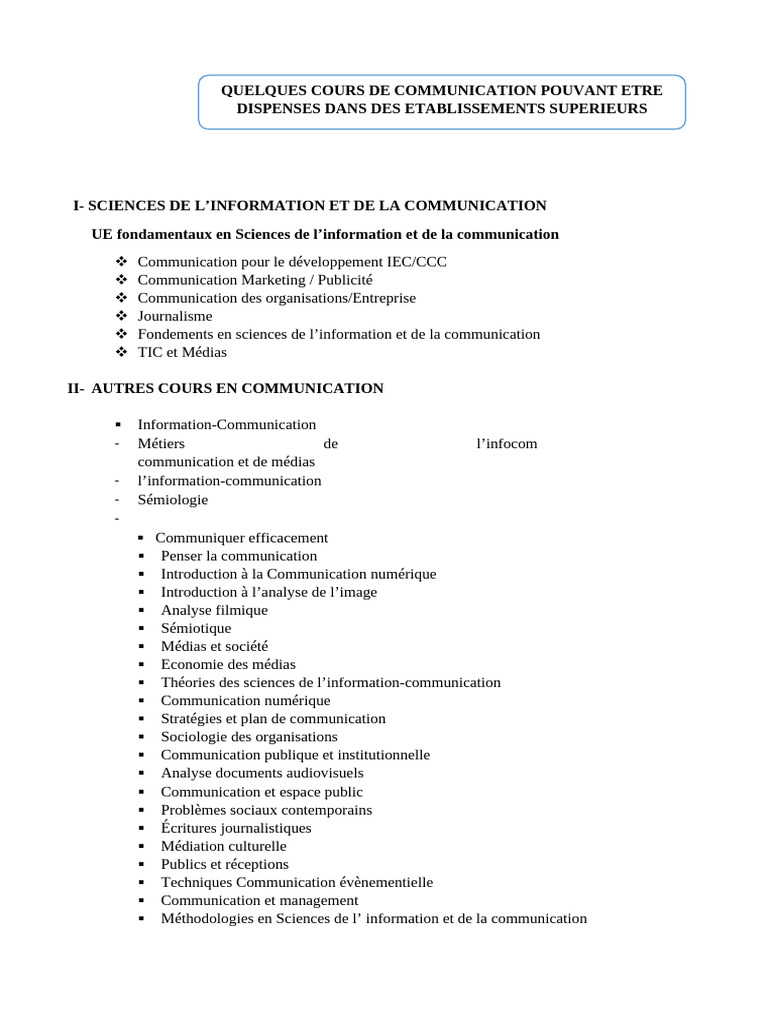 Syllabus de Cours en Communication | PDF