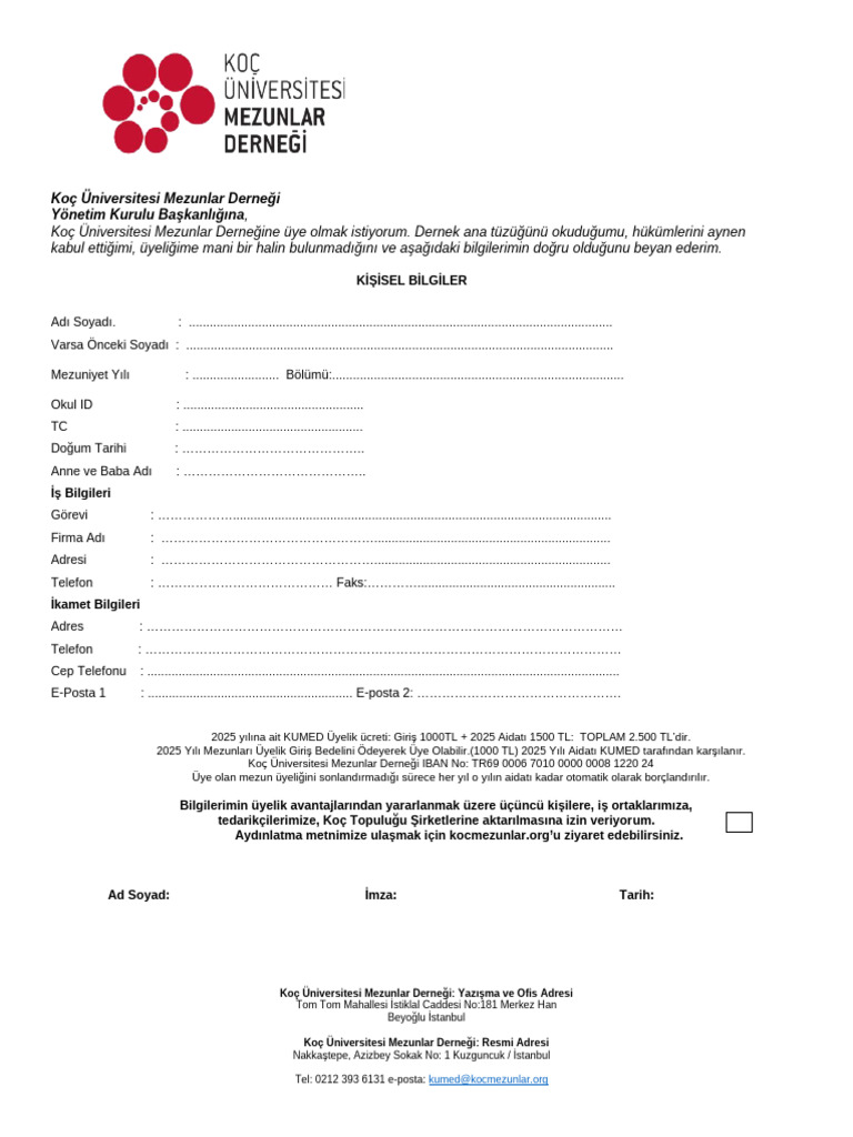 Kumed Uyelik Formu - 2025 | PDF