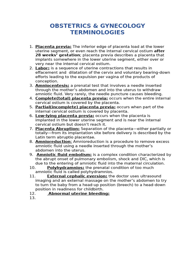 Obgyn Terminologies | PDF