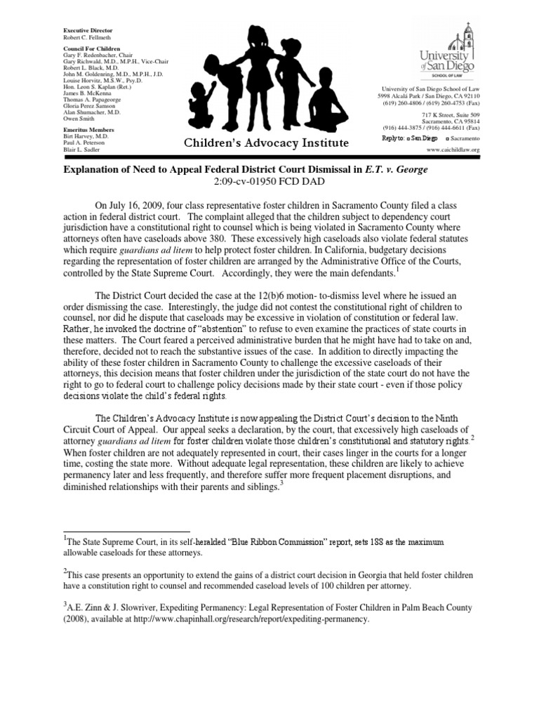 Explanation of Need To Appeal District Court Dismissal of E.T. v