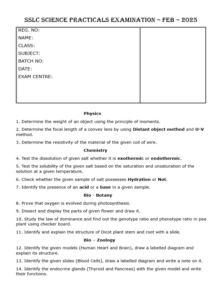 10 TH Science Practical Topsheet1 | PDF