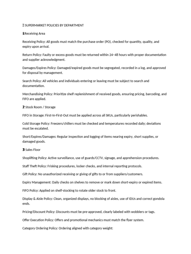 Supermarket Policies Per Dept | PDF | Point Of Sale | Business