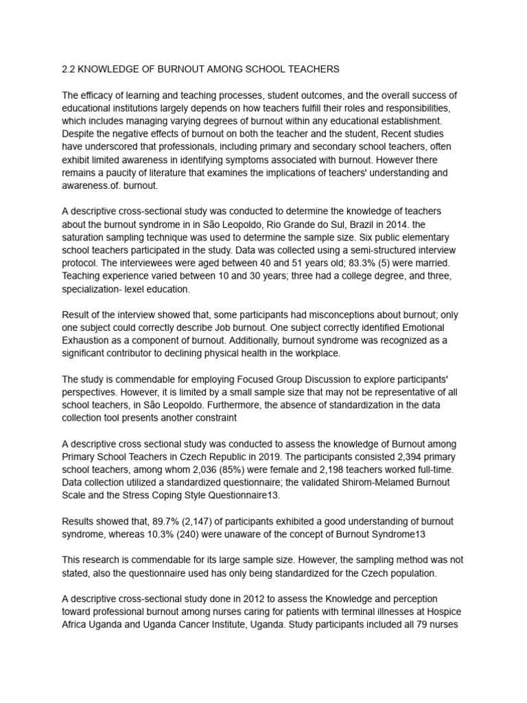 Knowledge of Burnout Among Teachers | PDF | Occupational Burnout | Teachers