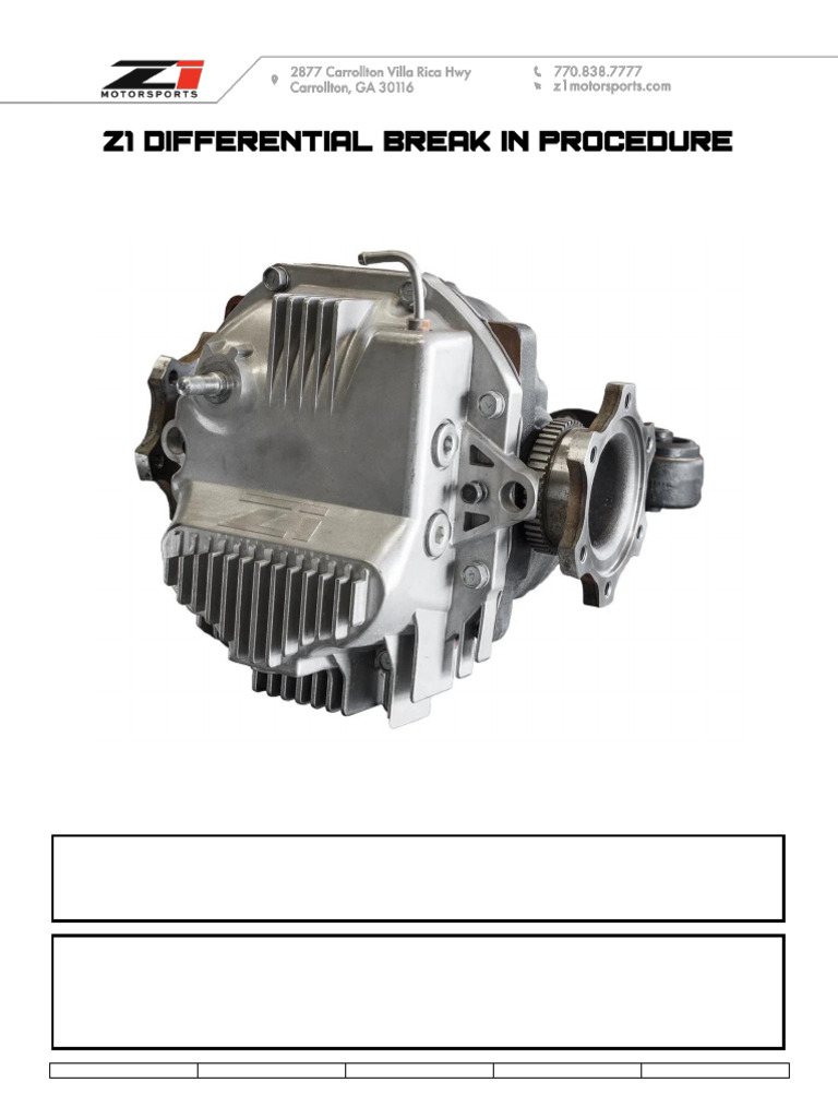 Install Z1 Built Differential Break in Procedure | PDF | Manual ...