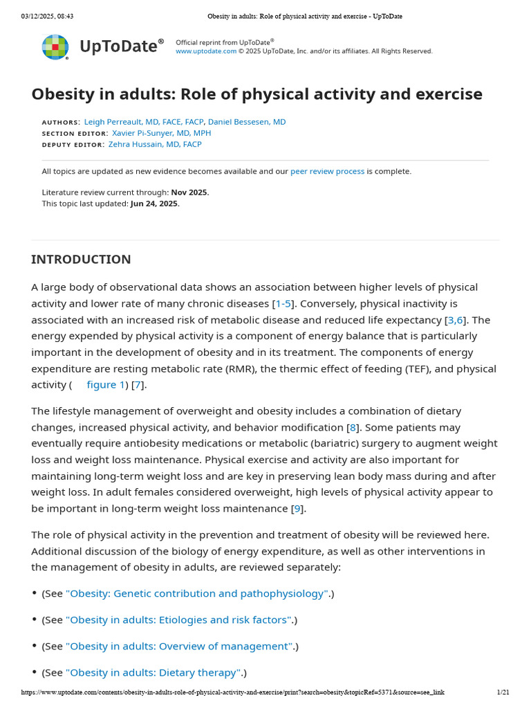Obesity in Adults - Role of Physical Activity and Exercise | PDF ...