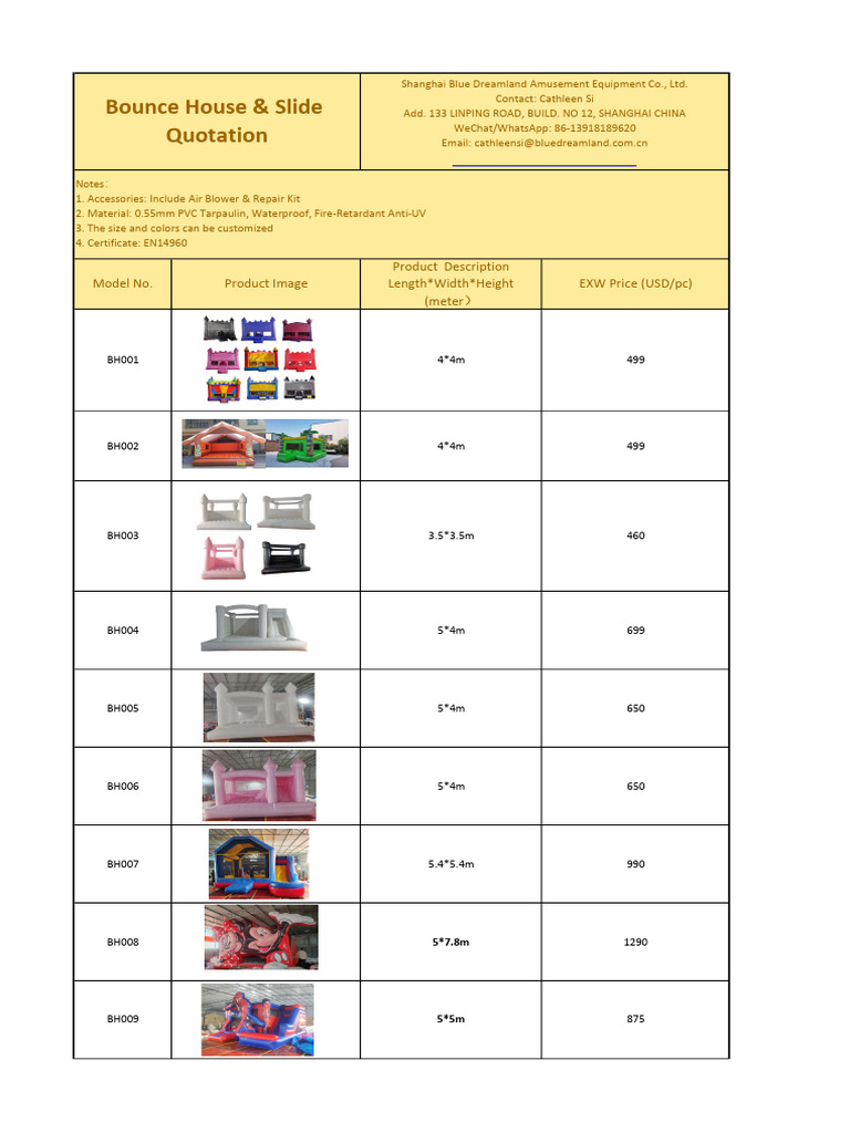 2026 Inflatables Price List | PDF
