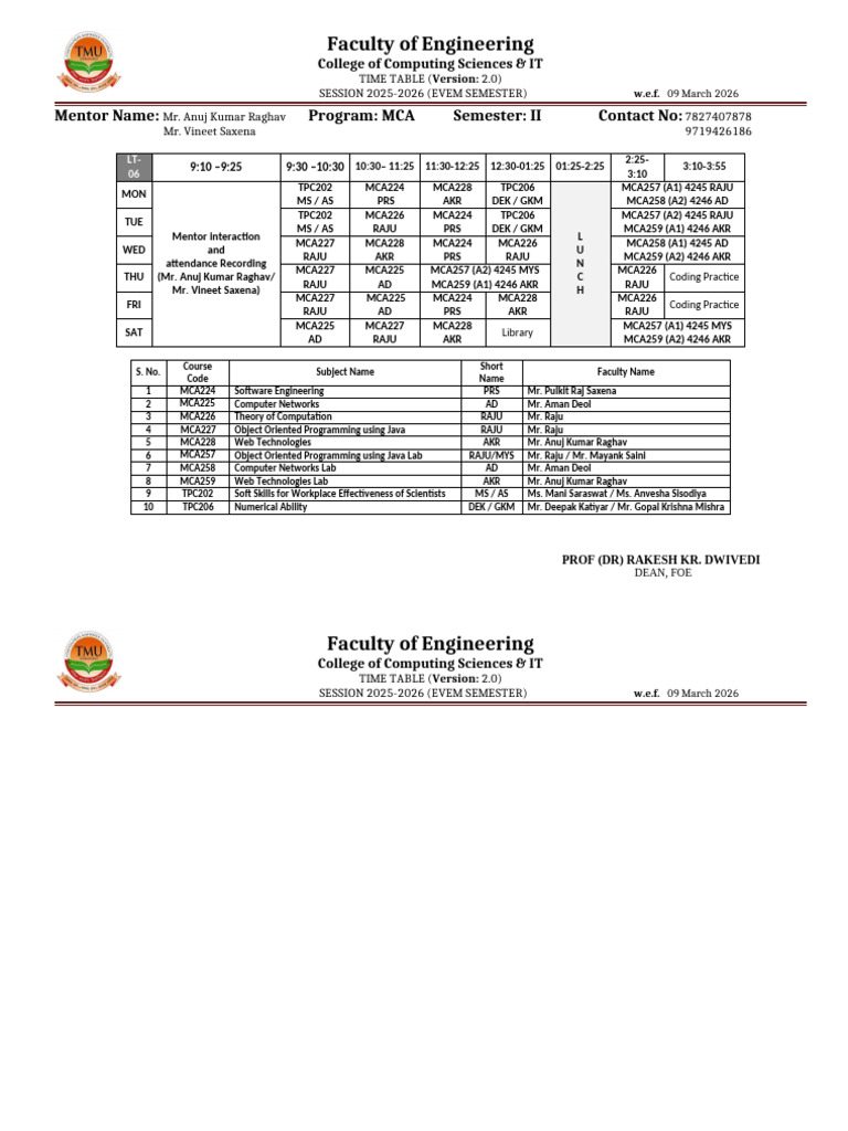 MCA 2nd, 4th Sem (25-26) - Even-1 | PDF | Computer Science | Computing