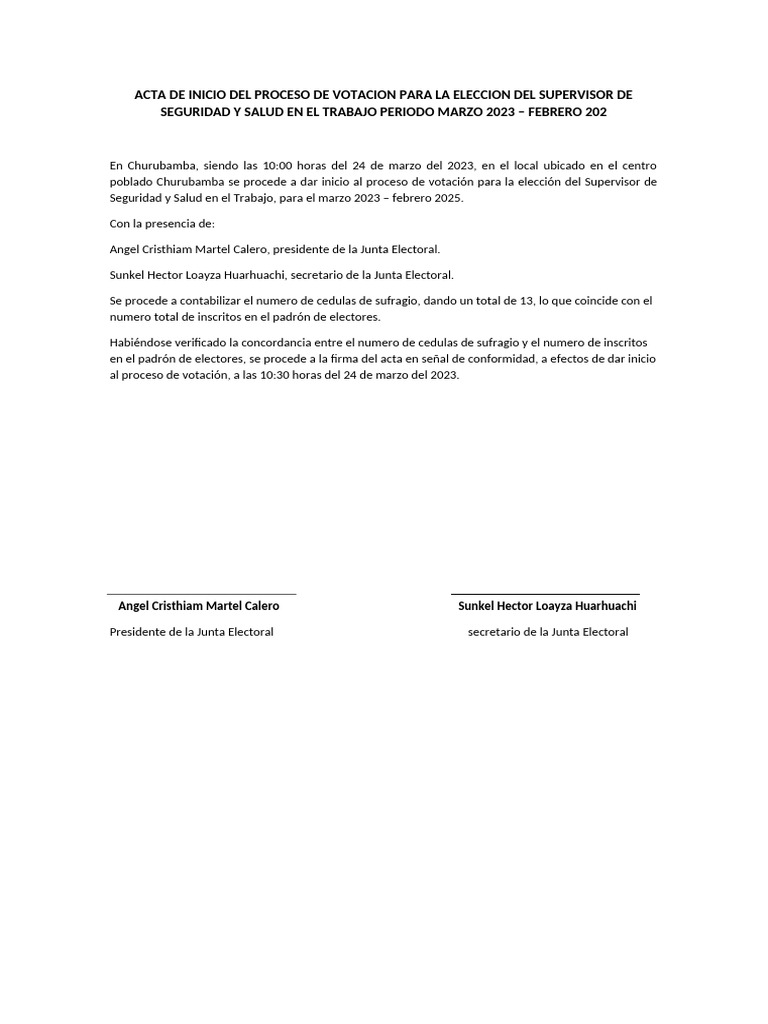 Acta de Inicio de Votacion | PDF