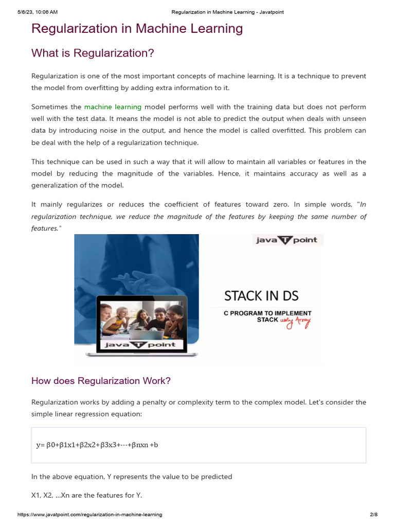 DL Unit 4 Notes Regularization | PDF | Regression Analysis | Linear ...