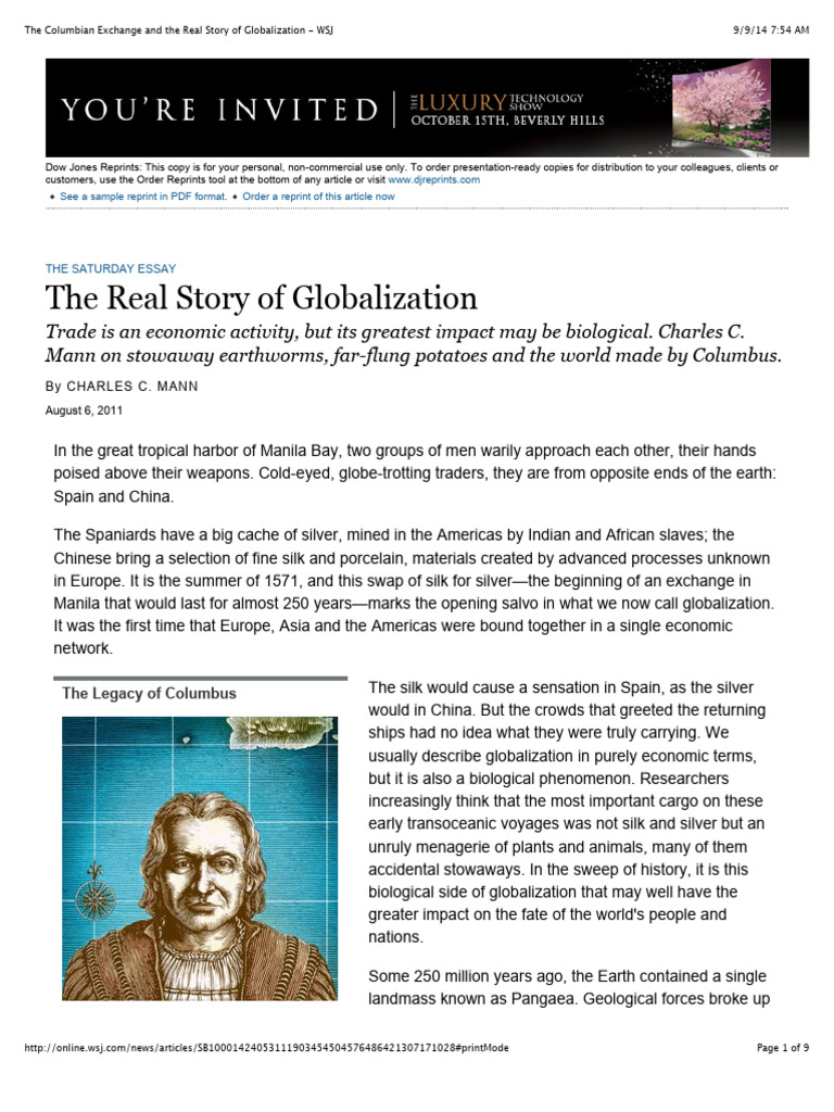 The Columbian Exchange and The Real Story of Globalization - WSJ | PDF ...