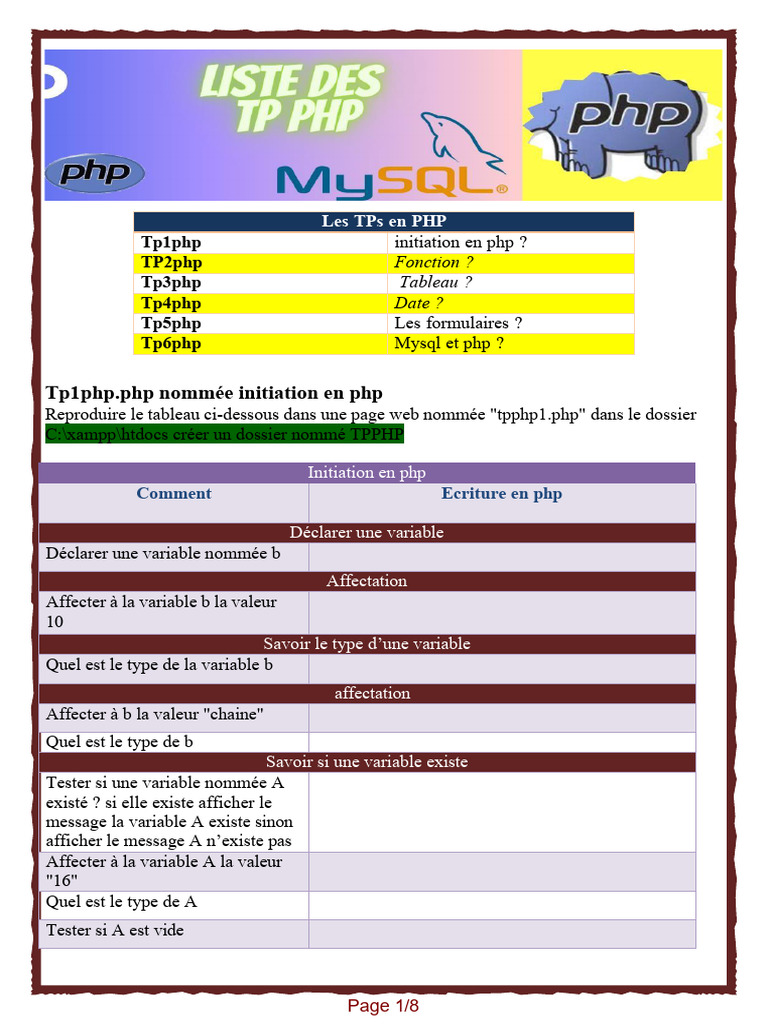 TPs PHP | PDF | PHP | Informatique