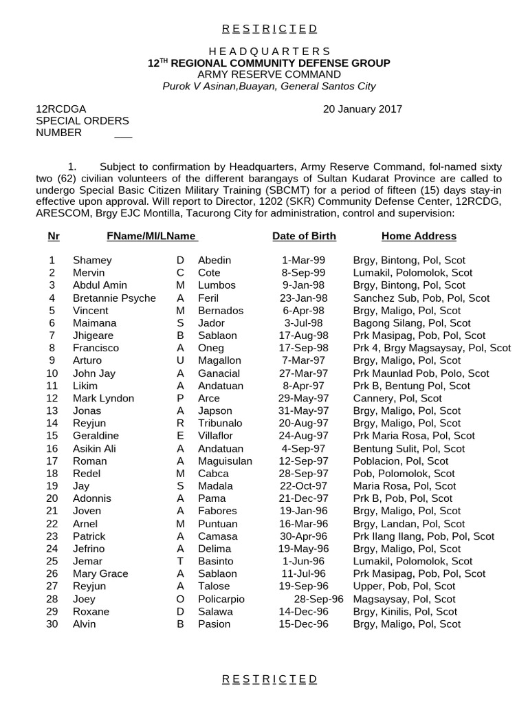 TAB-C (Calling Orders) | PDF | Military Units And Formations | Army