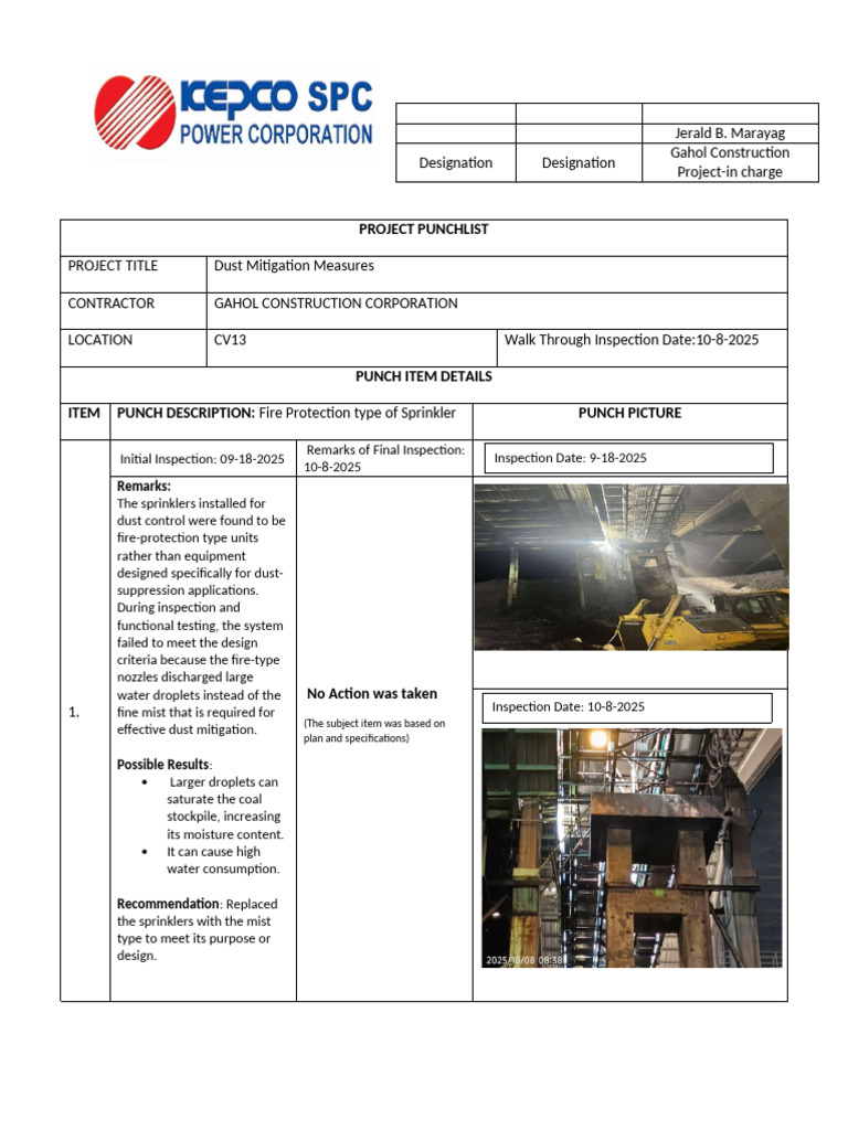 CV 13 Punch List Final Inspection Report | PDF | Fire Sprinkler System