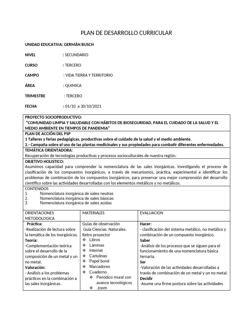 3° Sec - PDC 3°TRIM. QUIMICA | PDF | Hormona | Sistema endocrino