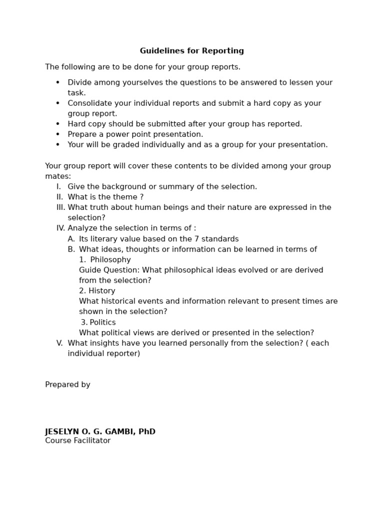 Guidelines For Reporting | PDF