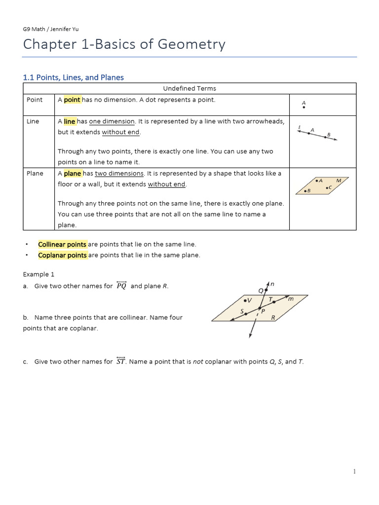Chapter 1 Basics of Geometry | PDF | Line (Geometry) | Angle