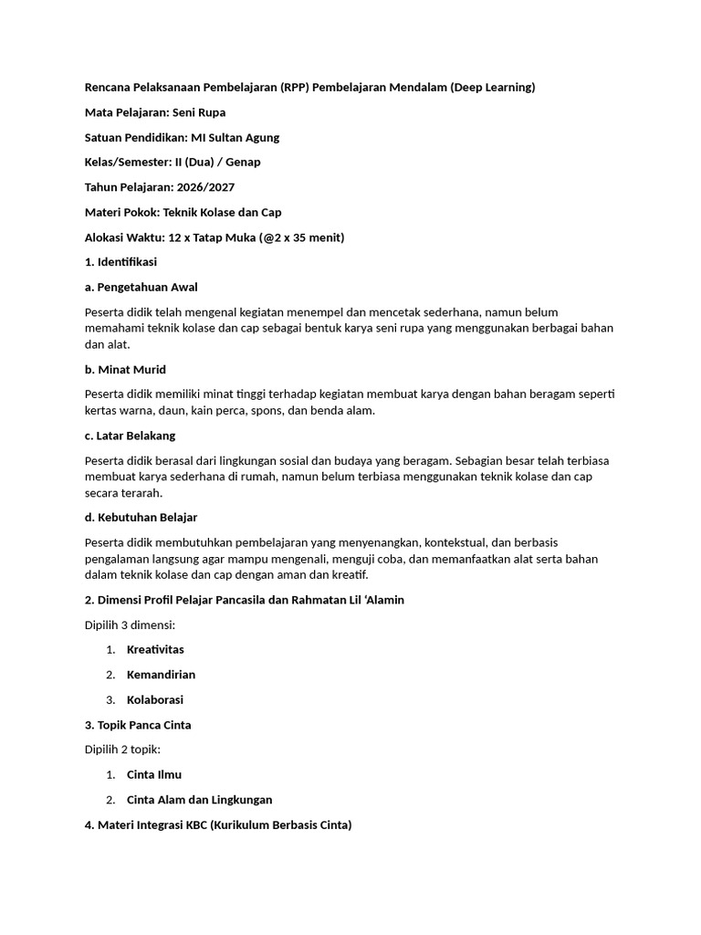RPP - Teknik - Kolase - Dan - Cap - Kelas2 | PDF