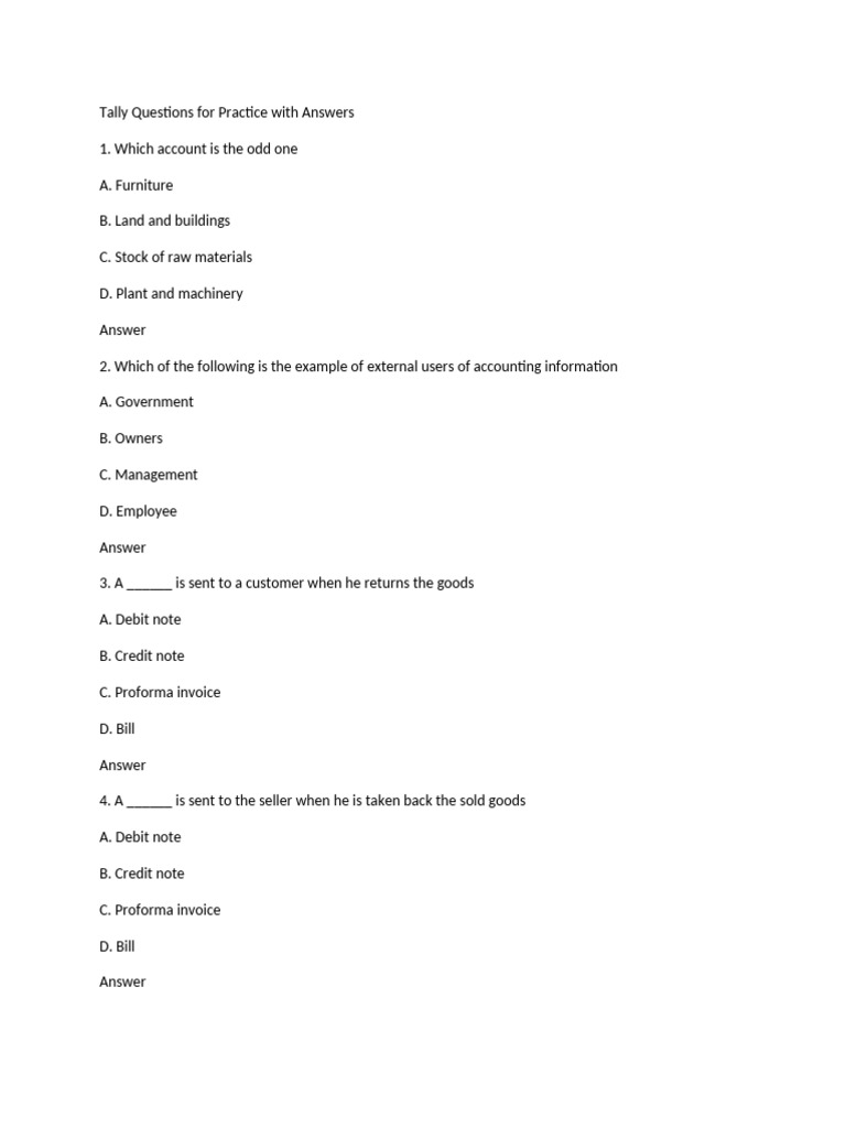 Tally Questions - Mcqs | PDF | Bookkeeping | Debits And Credits