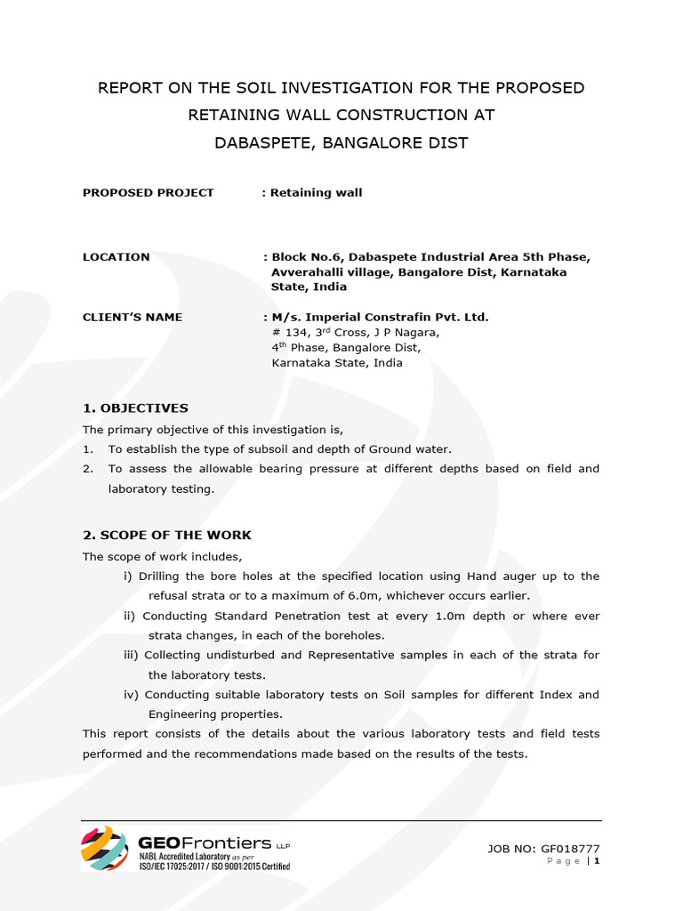 Dabaspete Soil Investigation Report | PDF | Soil | Geotechnical Engineering
