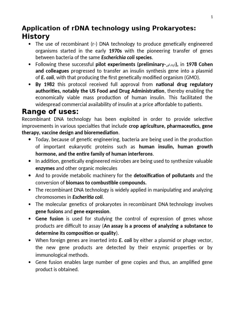 Application of Recombinant DNA Technology Using Prokaryotes | PDF