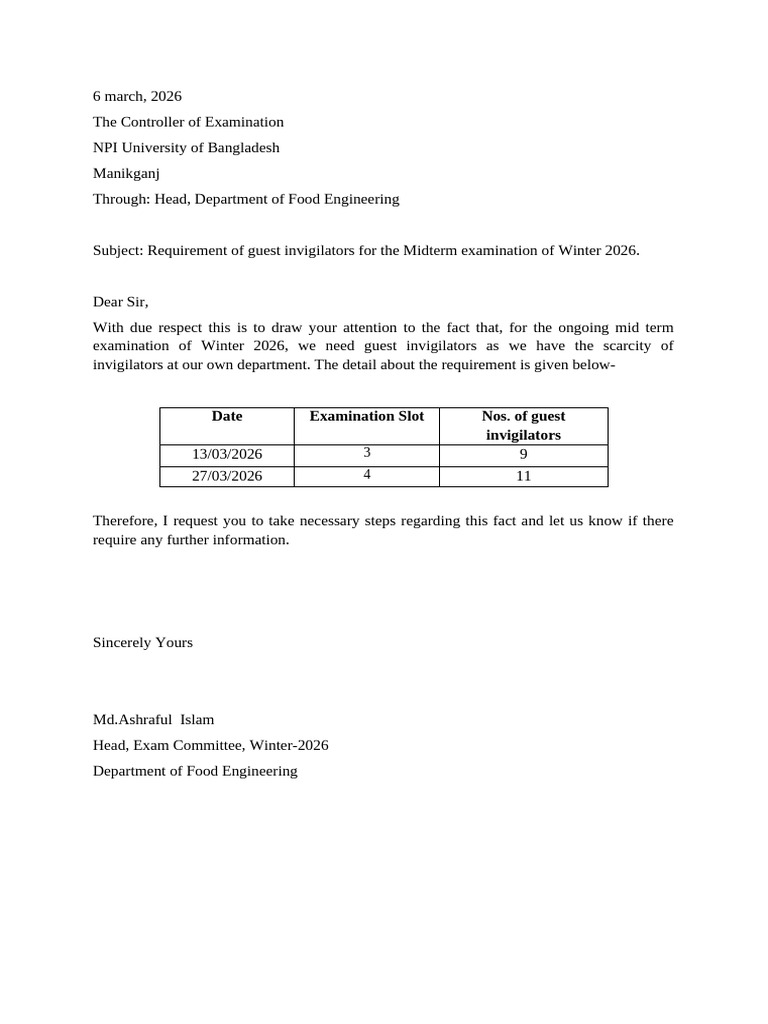 Invigilator Requirement | PDF