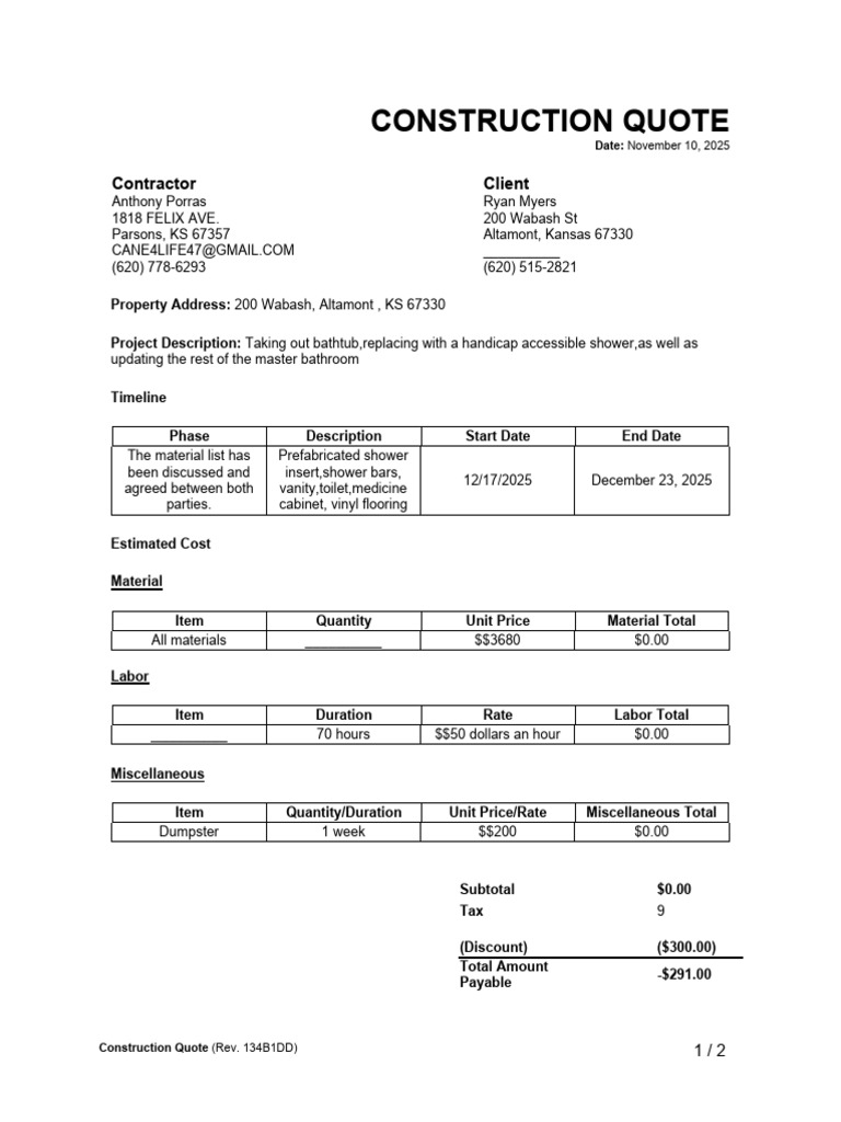 Construction Quote | PDF