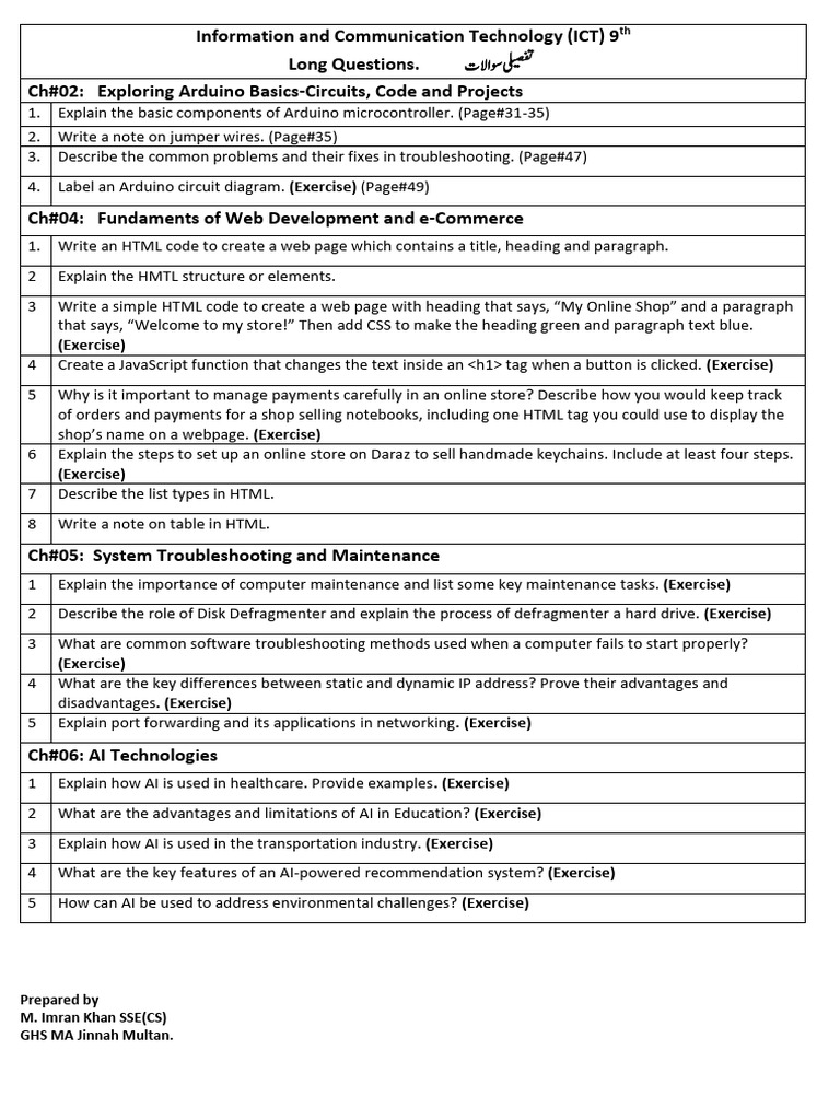 9th ICT Long Questions | PDF | Html | Hypertext