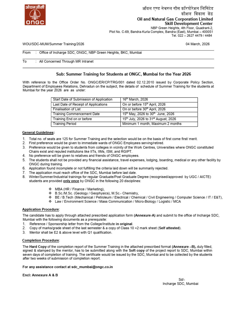 ONGC Summer Training | PDF