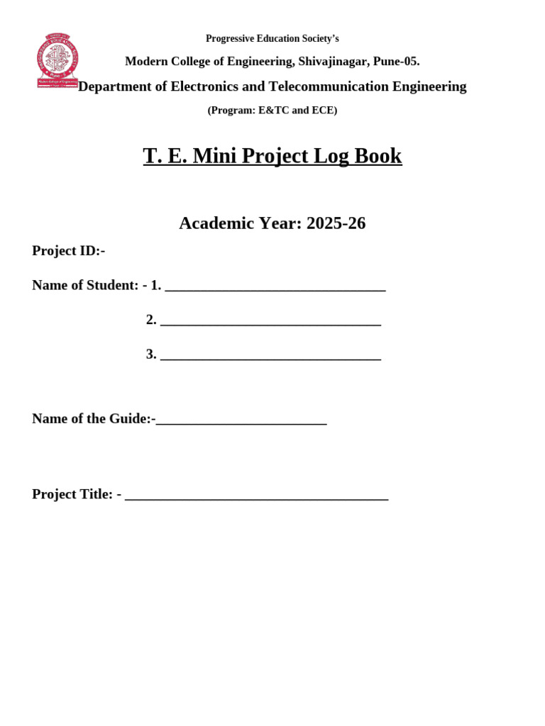 Mini Project - LOGBOOK - 2025-26 | PDF | Engineering | Computer Engineering