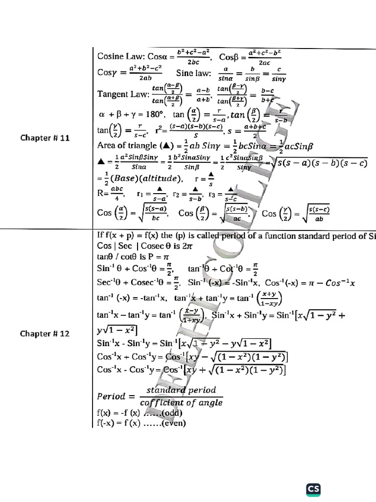 All Formulae of XI-Math | PDF