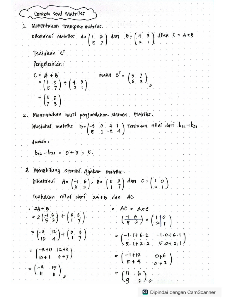 Contoh Soal Dan Pembahasan Matriks | PDF
