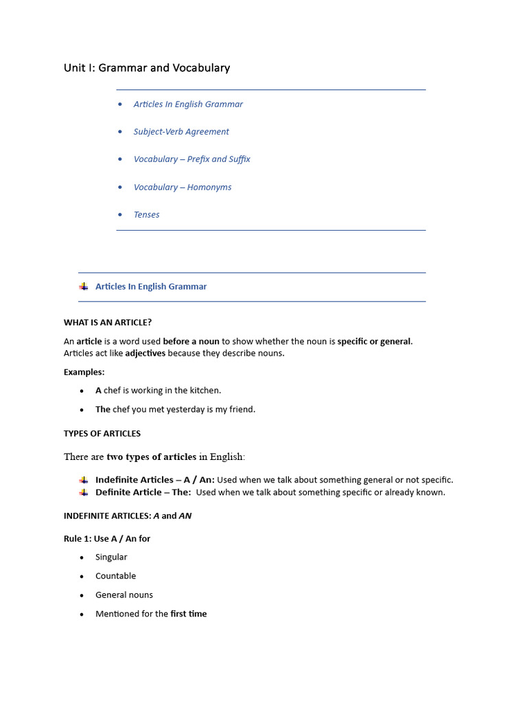 Unit I Grammar and Vocabulary | PDF | Grammatical Number | Verb