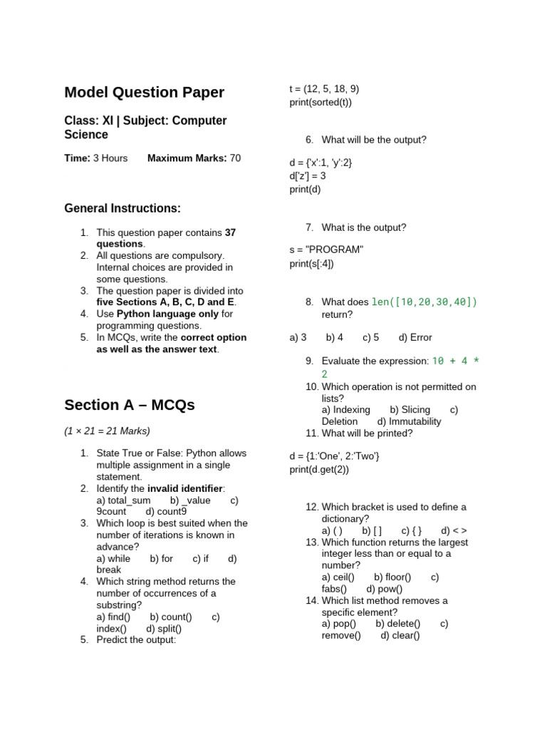 Model Question Paper-2 | PDF | Control Flow | Multiple Choice