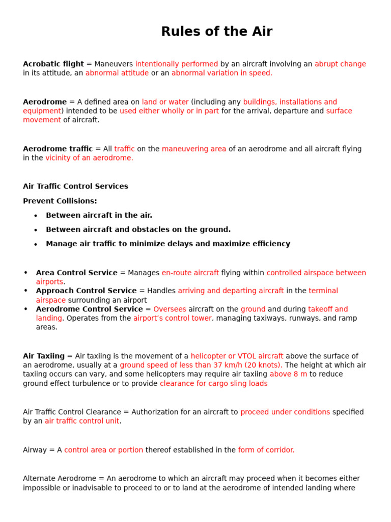 Rules of The Air Notes | PDF | Visual Flight Rules | Air Traffic Control