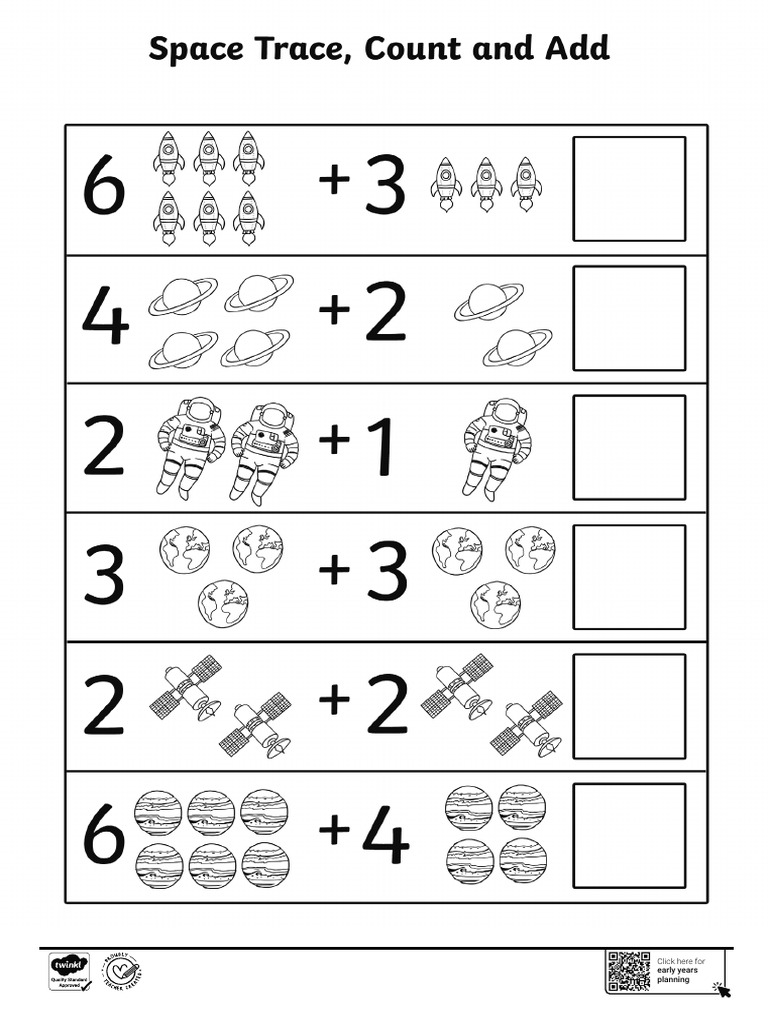 T N 2378b Space Trace Count and Add Worksheet Black and White Ver 1 | PDF
