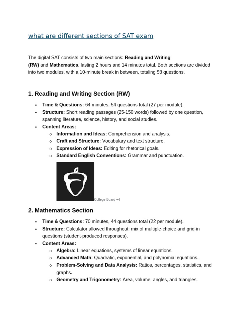 What Are Different Sections of SAT Exam | PDF