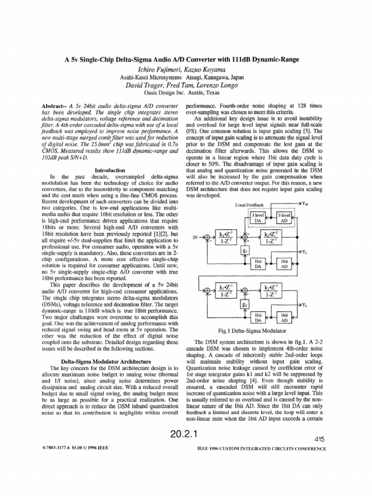 A 5 V Single-Chip Delta-Sigma Audio A D Converter With 111 DB Dynamic ...