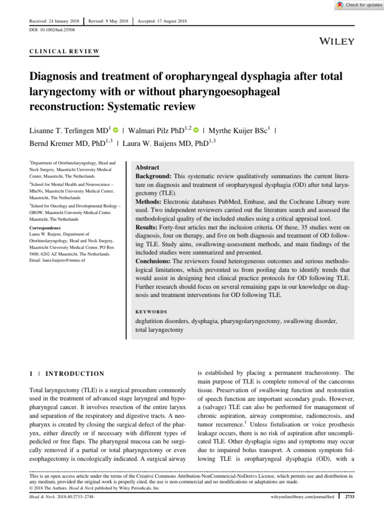 Diagnosis and Treatment of Dysphagia After Total Laryngectomy | PDF ...