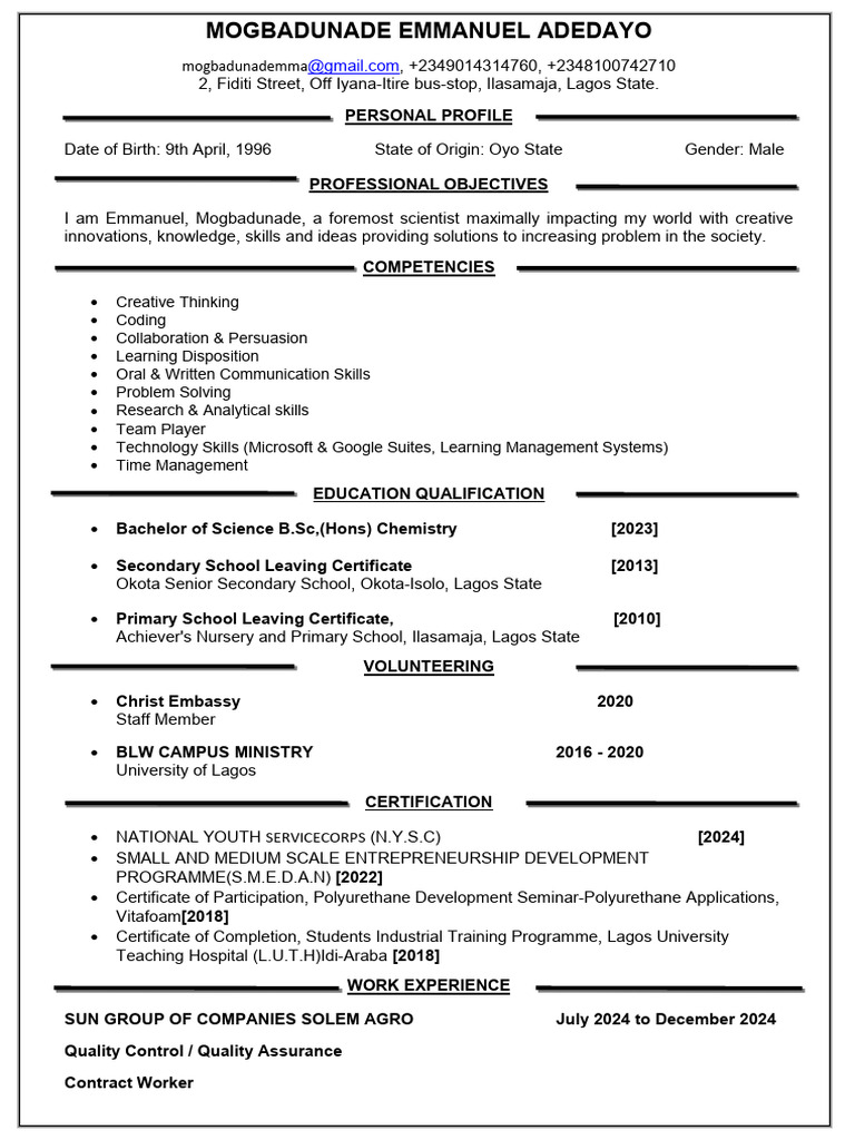 Mogbadunade Emmanuel CV | PDF