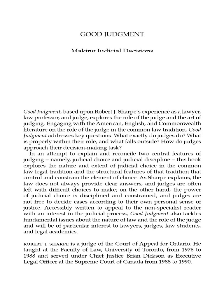 Good Judgement Making Judicial Decisions (1st Edition) PDF | PDF