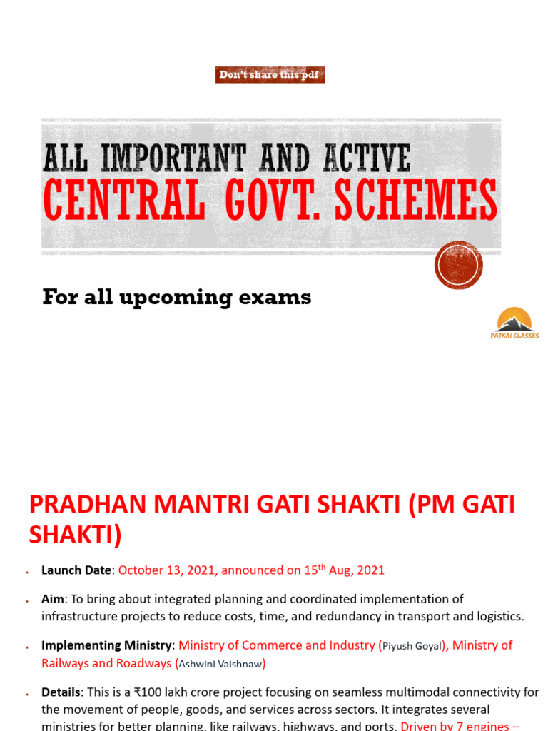 Central Govt Schemes | PDF | Government Of India